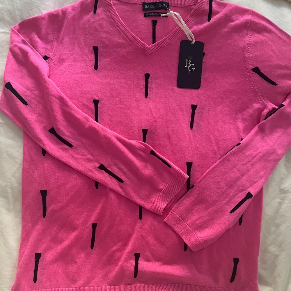 Women's XS Pink V-Neck Silk and Cashmere Sweater NWT golf sweater